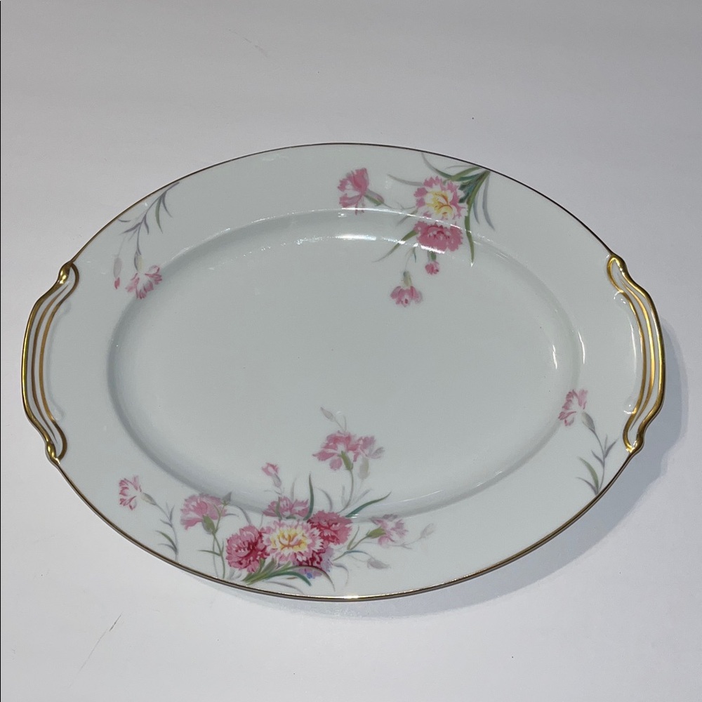 Noritake Floral CARNATION AMHERST Oval Gold trim Platter 12”x9” Excellent